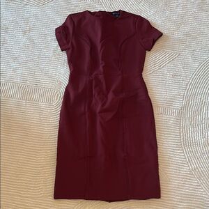 Brooks Brothers Red Sheath Midi Dress Crew Neck Short Sleeve